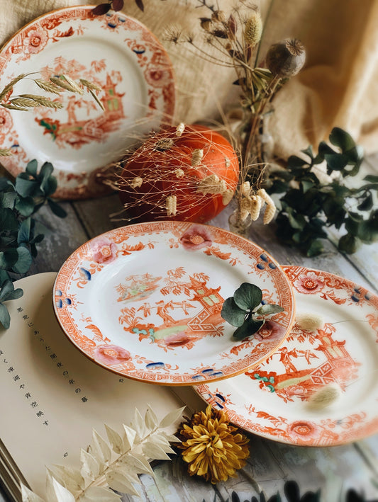 Vintage Oriental chinoiserie Hand~glazed Side Plates (four available & sold separately)