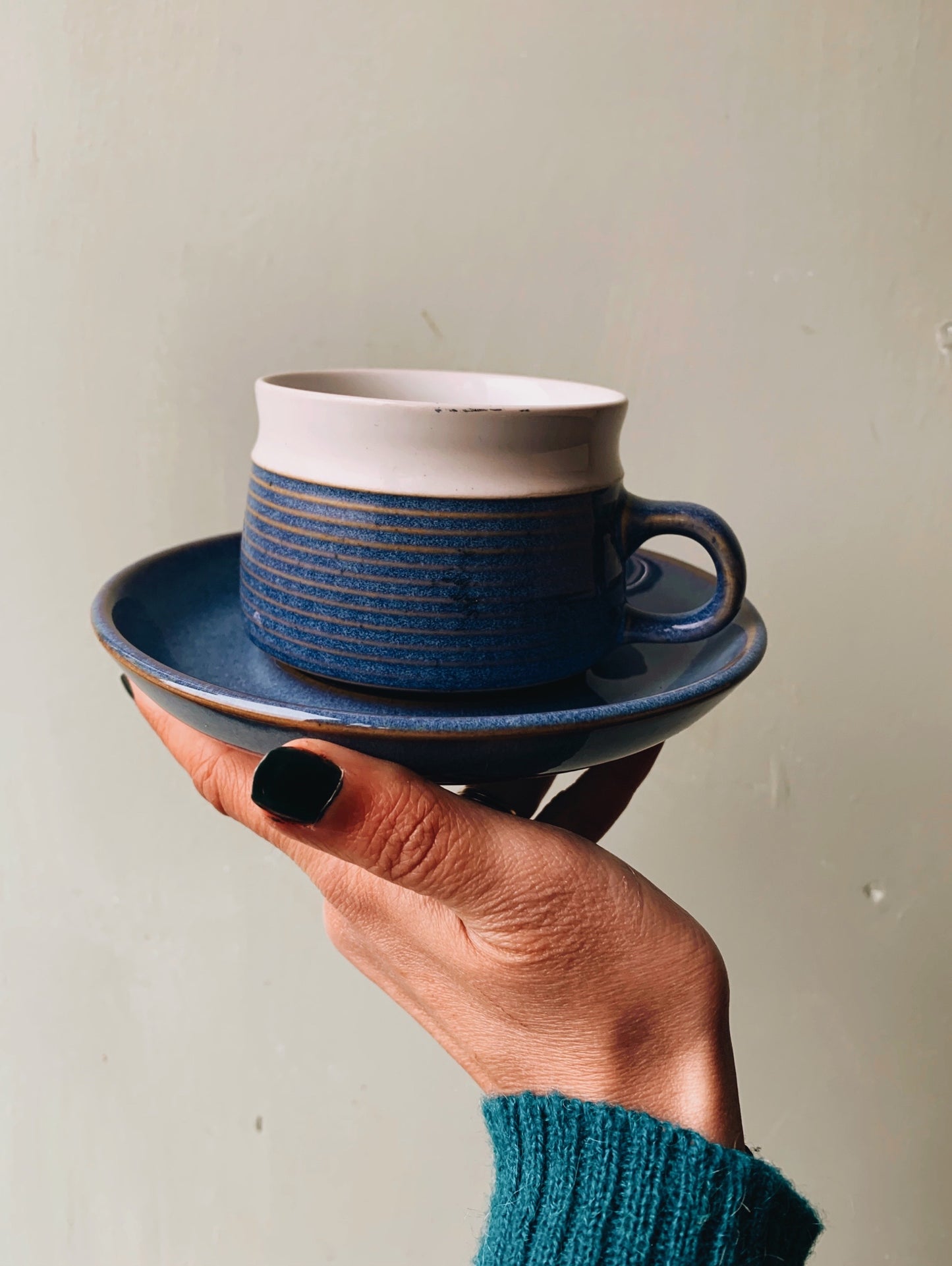 Rustic Ceramic Blue & White Cup and Saucer