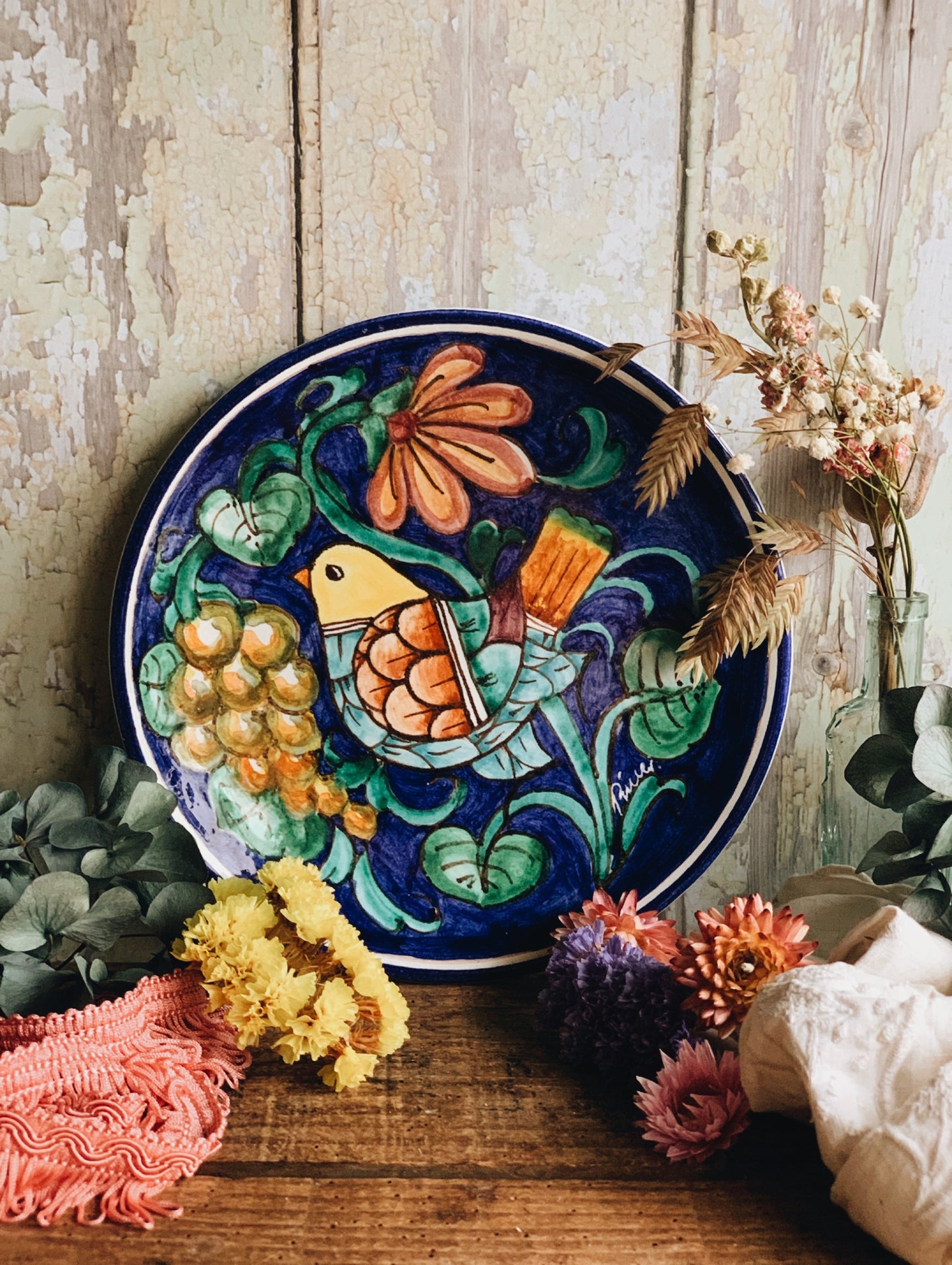 Vintage Hand~painted European (Italian) Bird Plate (two available sold separately)