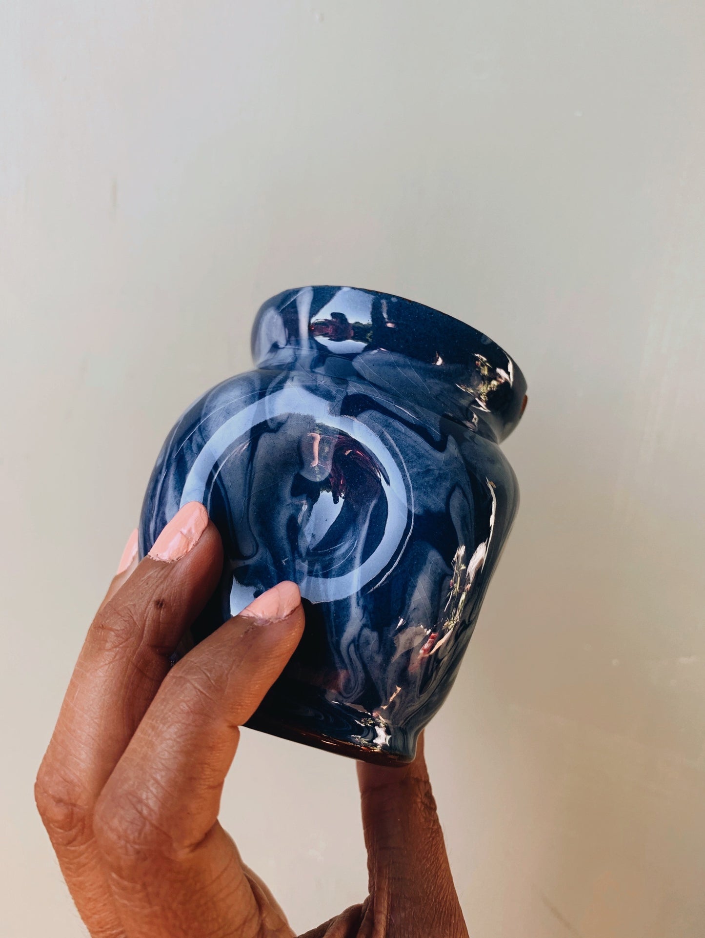 Vintage Blue Marble Drip Glaze Pot