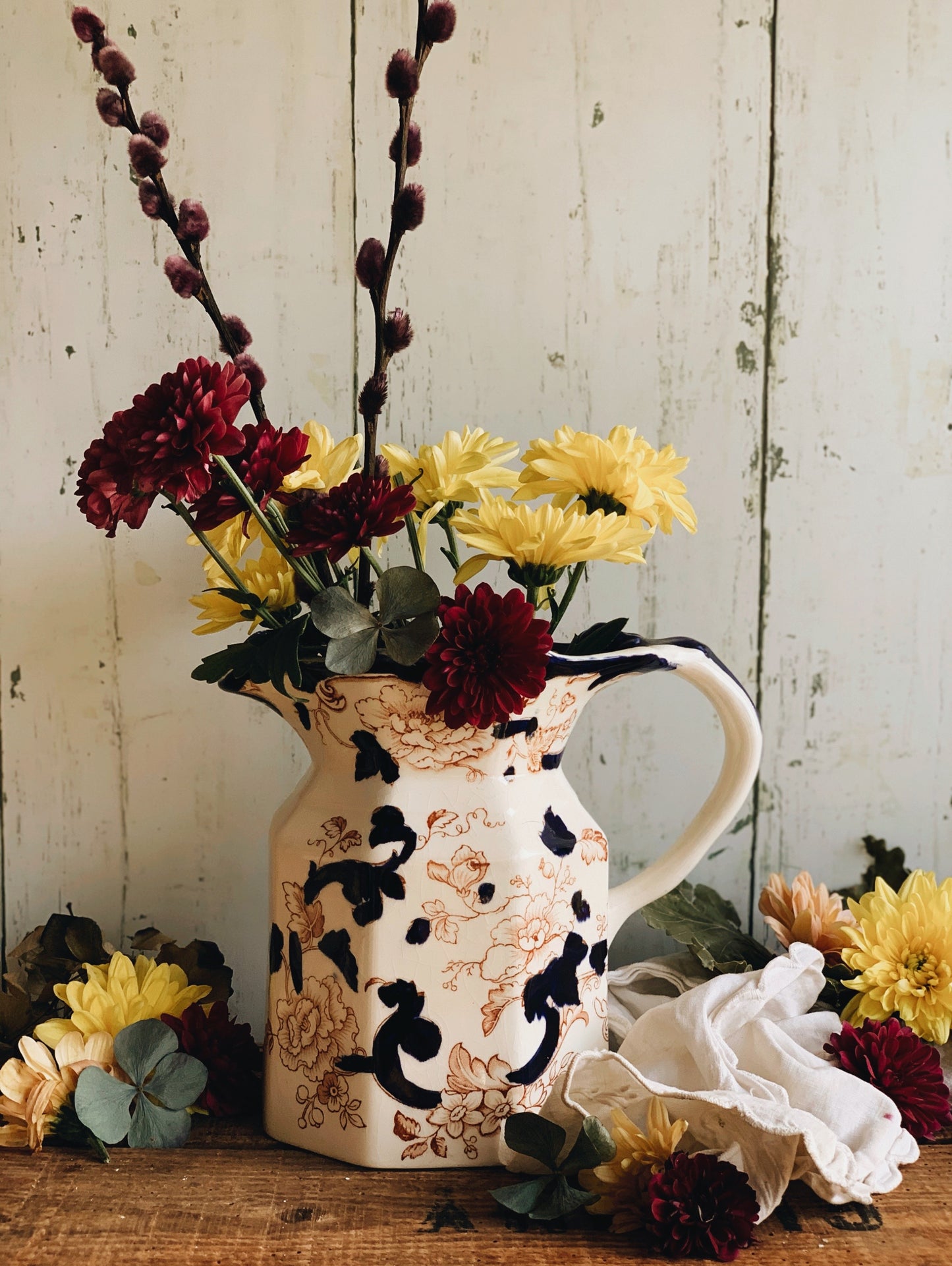 Antique Hand~engraved Masons Large Floral Jug