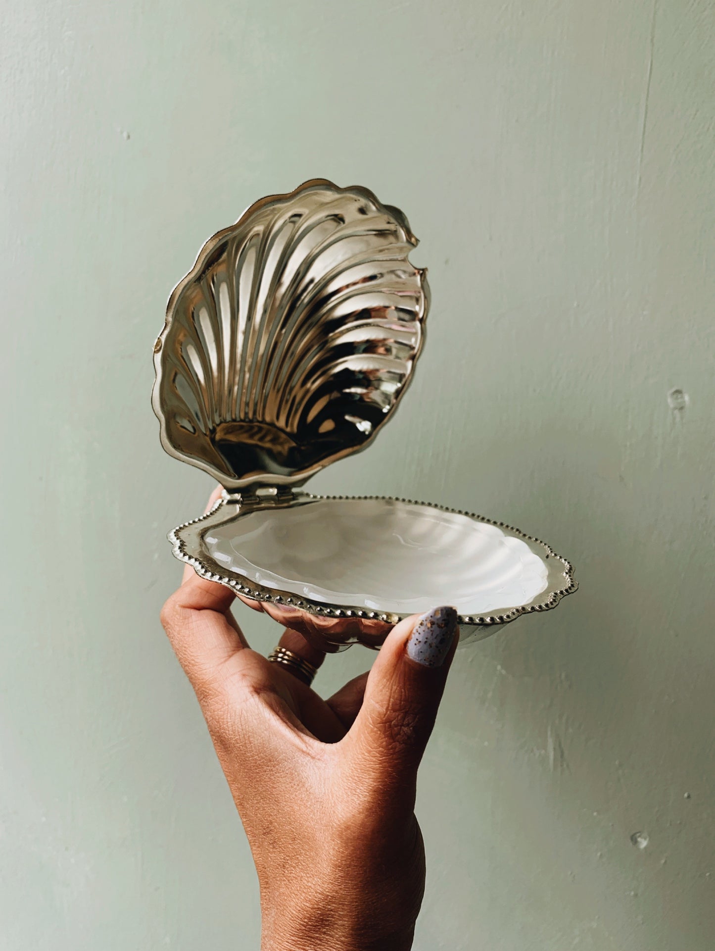 Vintage Clam Shell Dish ~ with glass inner dish