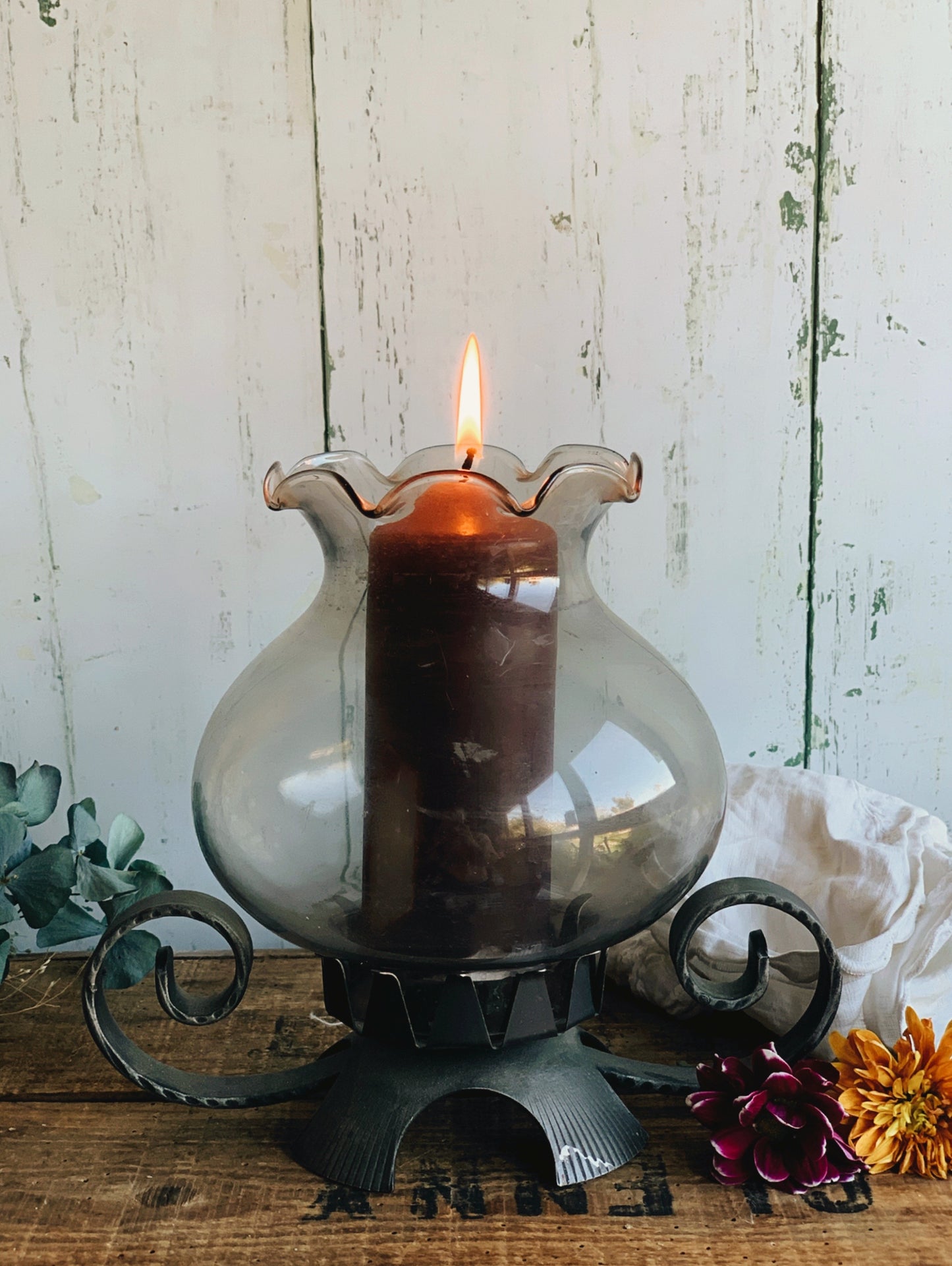 Vintage Glass Candle Lantern Holder (UK SHIPPING ONLY)