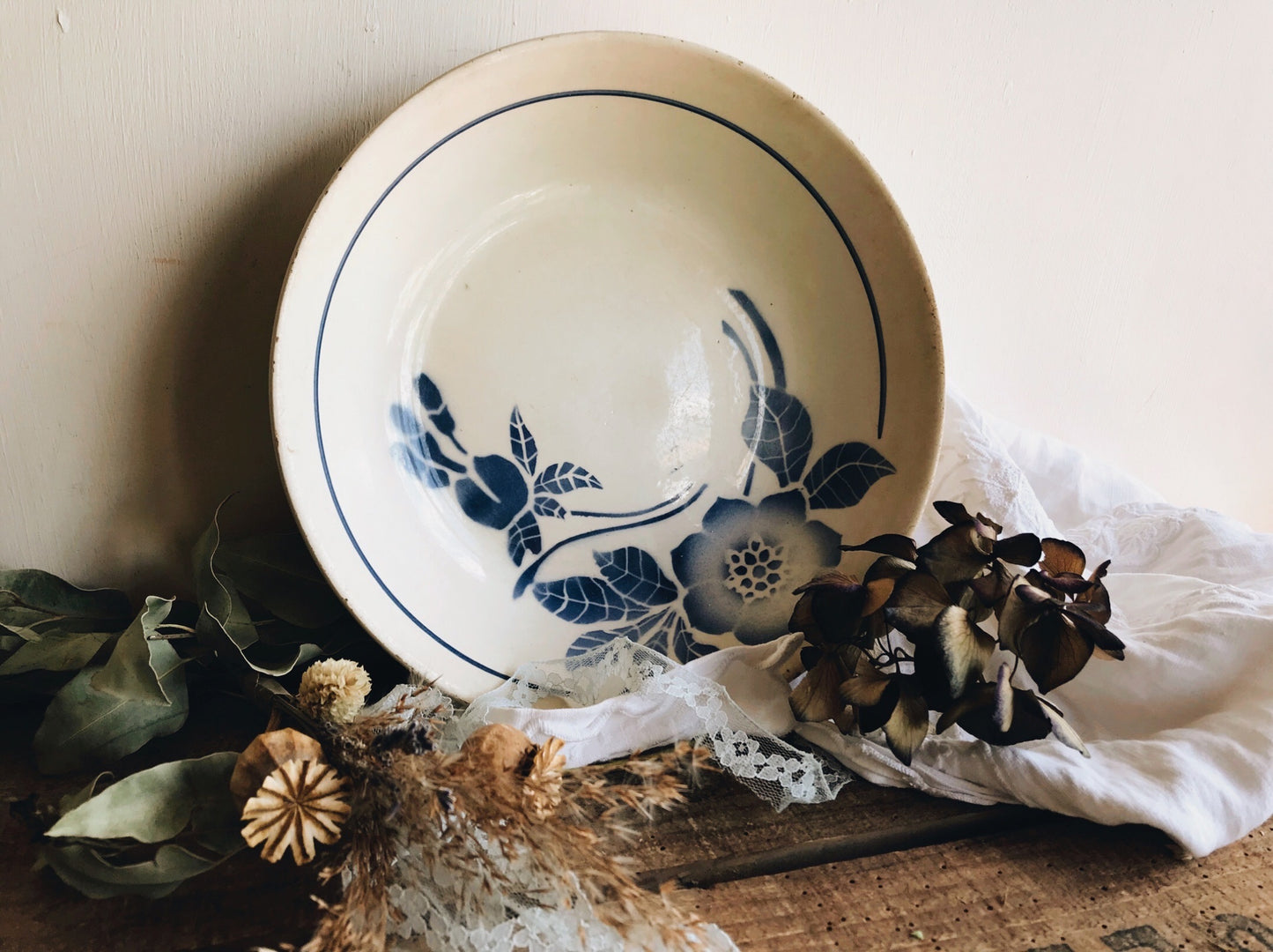 Antique French Blue Floral Bowl