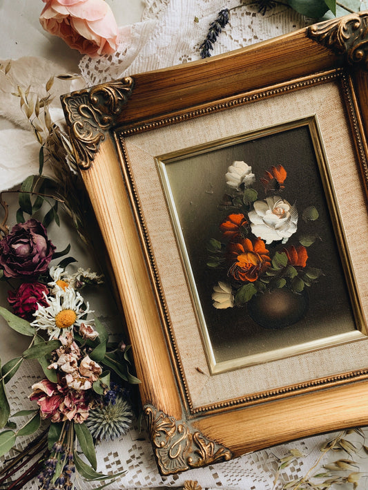 Vintage Floral Oil Painting In Frame