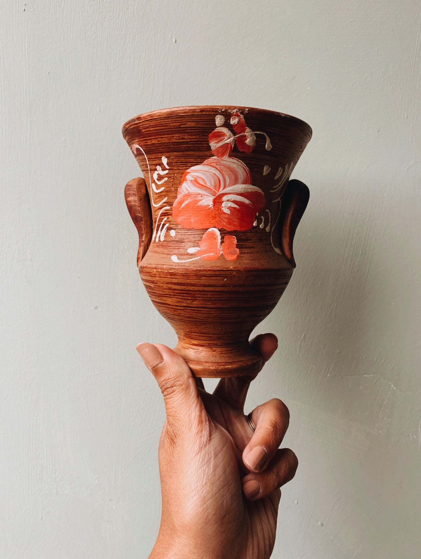 Vintage Terracotta Floral Urn (hand~painted)