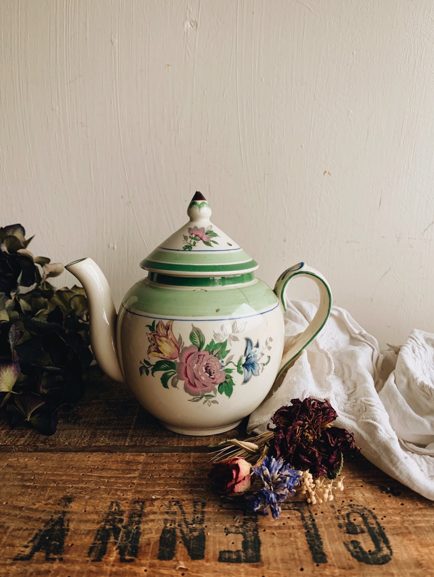 Antique Booyn’s Rose Teapot with Staple Repair