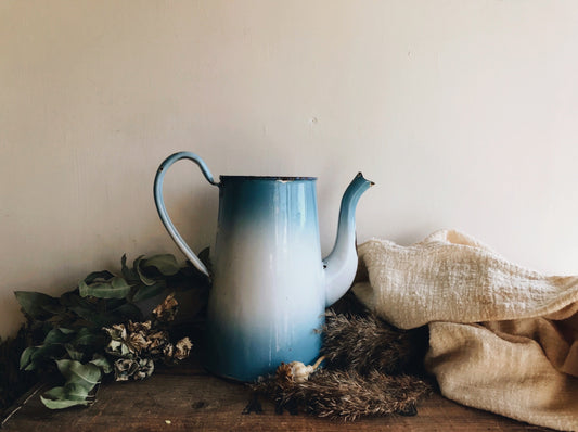 Vintage Rustic Blue French Coffee Pot - Stone & Sage 
