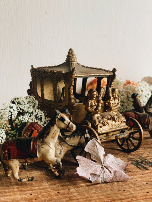 Antique Lead Queens Carriage (with figurine) Horse and Guards
