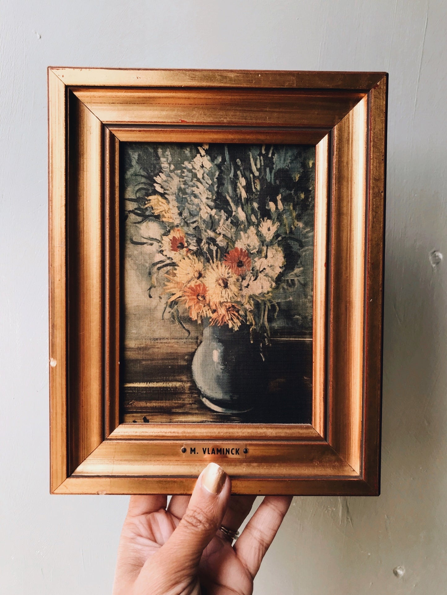 Vintage M. Vlaminck Canvas Print Floral Painting in Frame