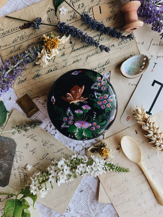 Vintage Butterfly Wooden Pot (hand painted)