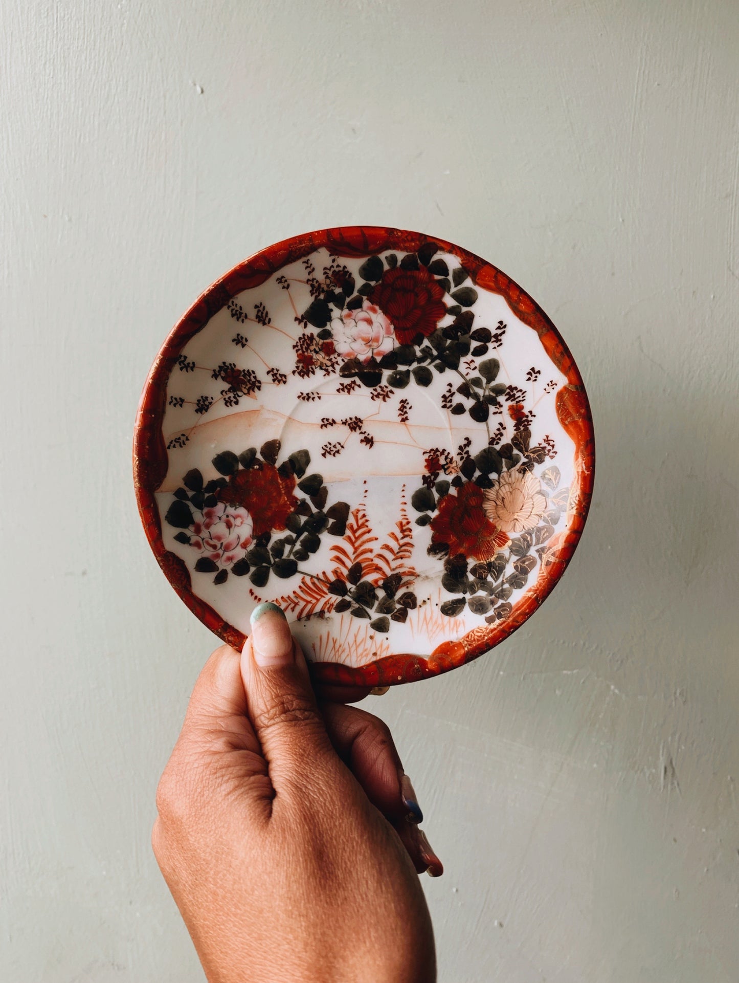 Antique Hand~painted Oriental Cup & Saucer