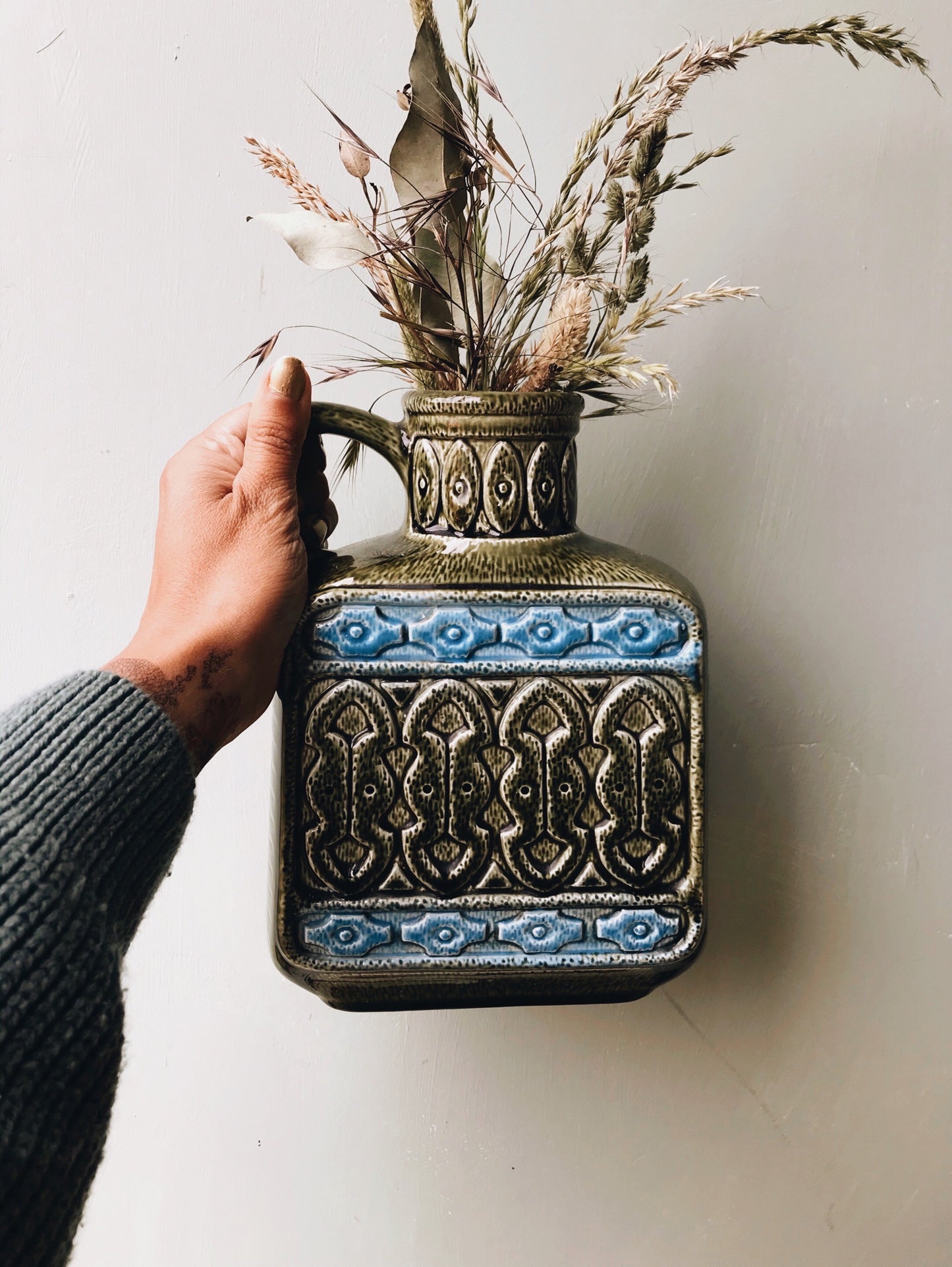 Vintage Green Decorative Kensington Stoneware  ~ Large Vase