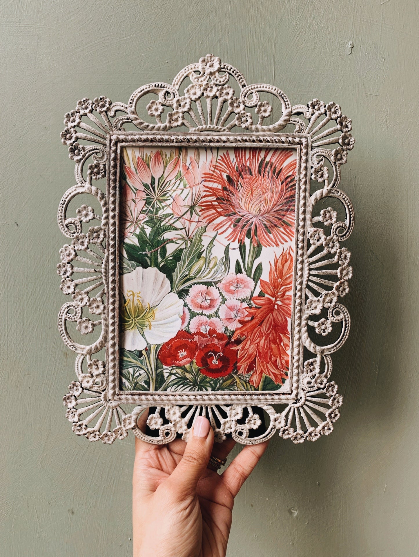 Rustic Chippy Frame with 1960’s Floral Bookplate