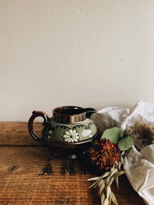 Vintage Green Floral Jug
