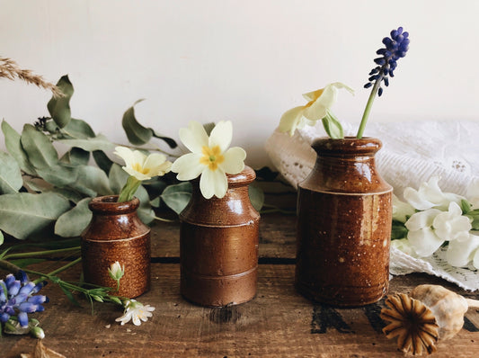 Three Vintage Salt Glaze Pots - Stone & Sage 