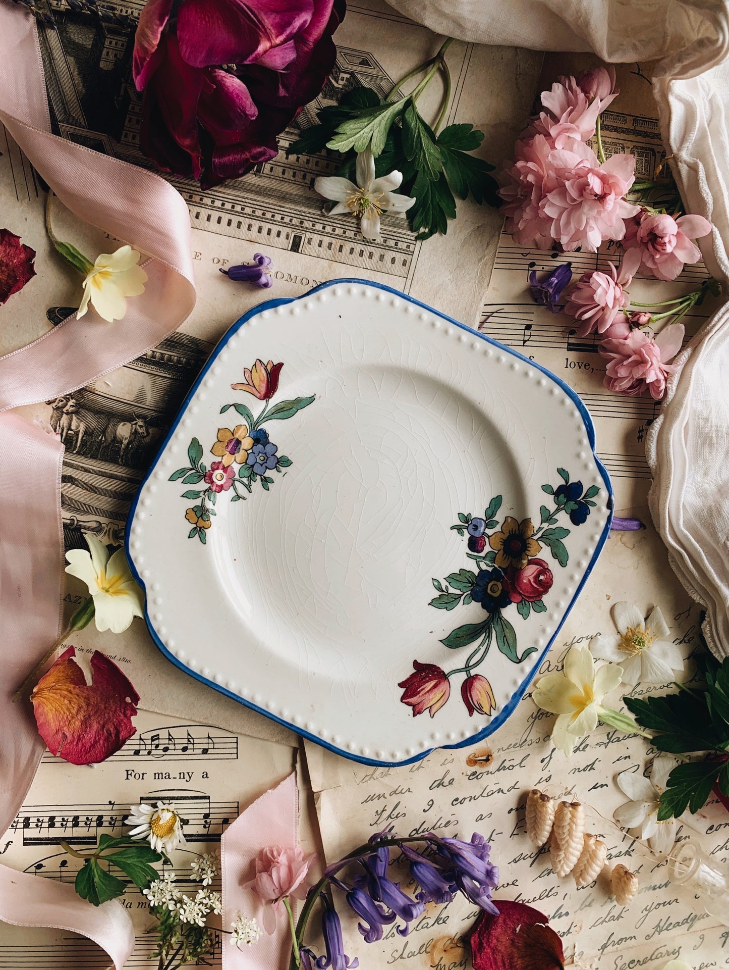 Antique Floral Transfer Side Plates (sold separately four available)