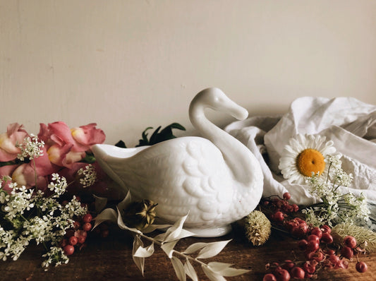 Antique Milk Glass Swan Planter /Vase