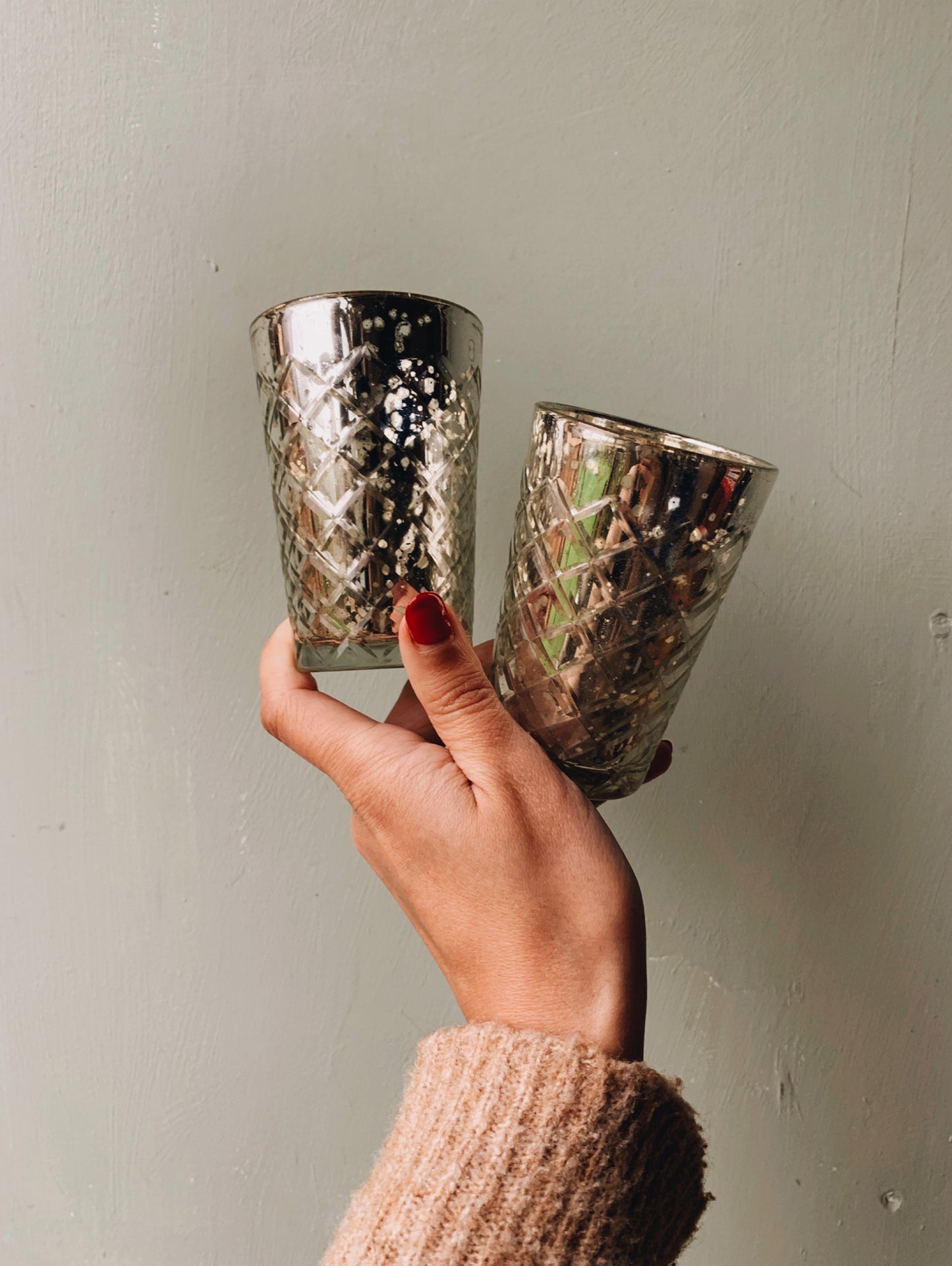 Rustic Silver Decorative Tumbler Glass / Holder (two available sold separately)