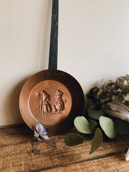 Vintage Copper Normandie Figurine Saucepan Hanger