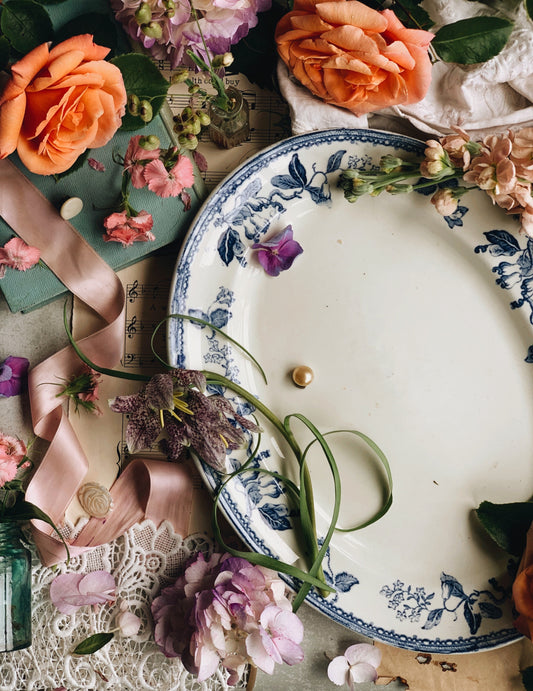 Antique Early 1900’s Blue Blooms & Fruits Platter (UK Shipping only)