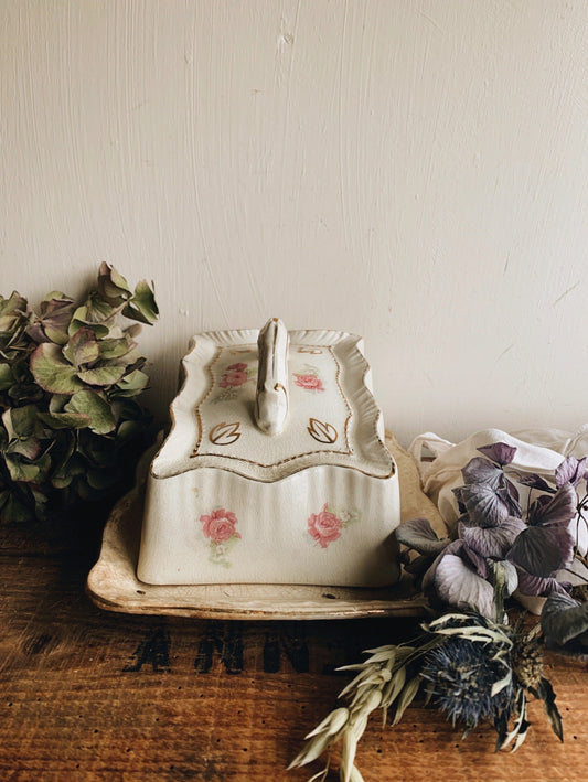 Antique Floral Decorative Cheese & Butter Dish with Top