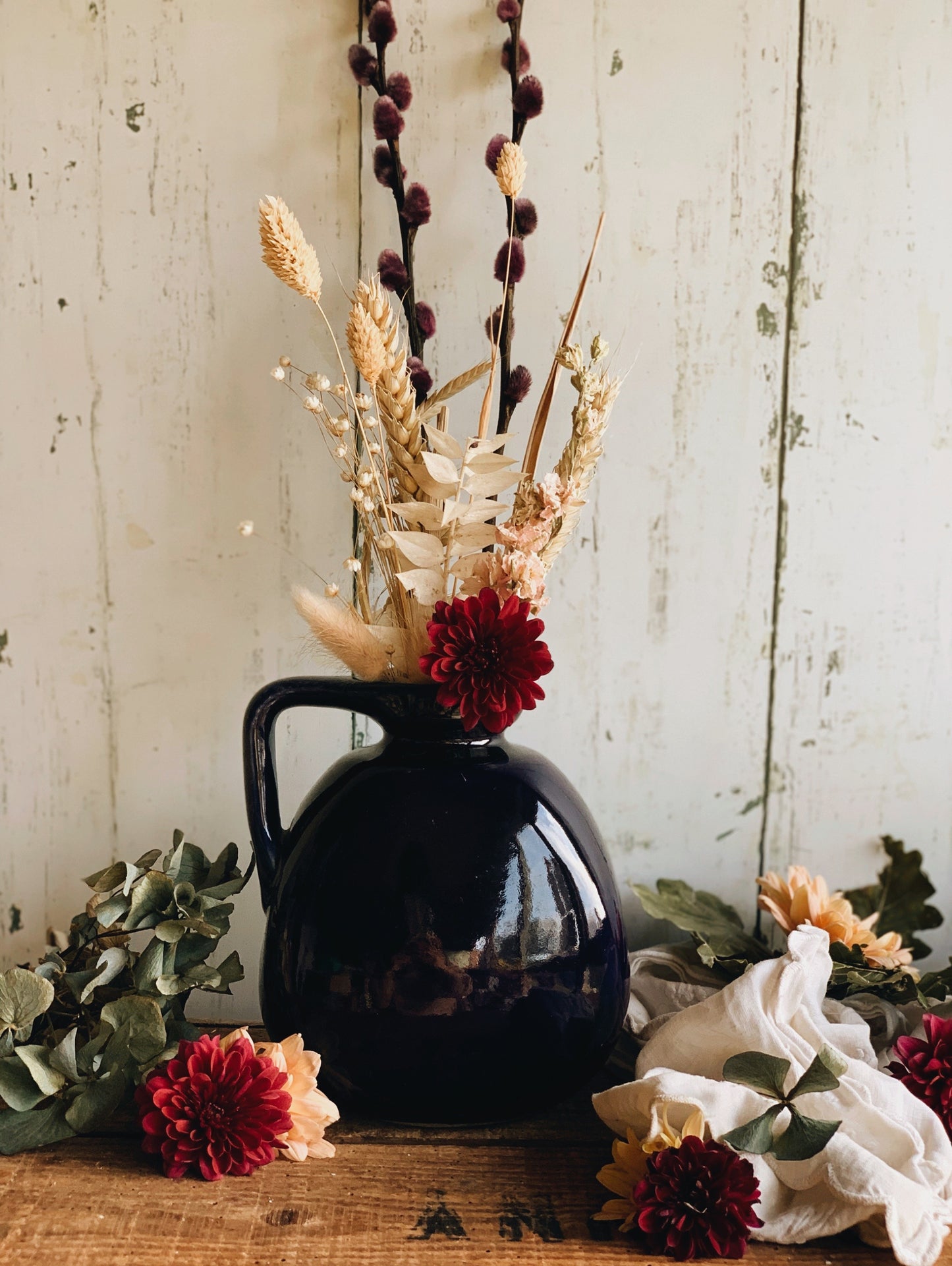 Vintage Cobalt Blue Ceramic Pitcher