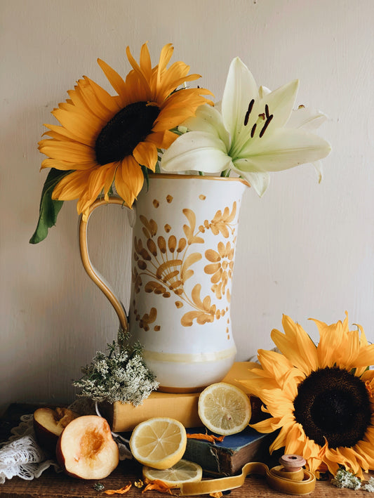 Large Hand~thrown Rustic Mustard Yellow Le Botanica Jug / Vessel