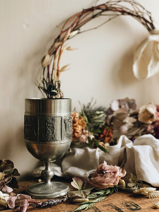 Vintage Norwegian Narrative Pewter Goblet