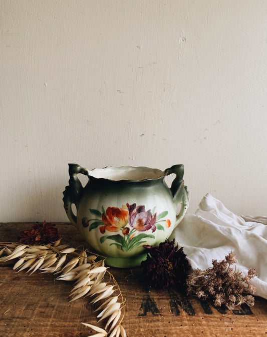 Vintage Green Floral Planter