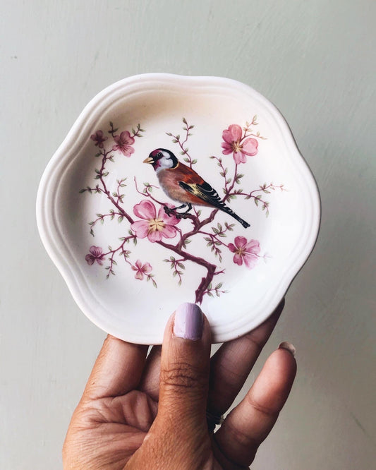 Vintage Bird Floral Trinket Dish