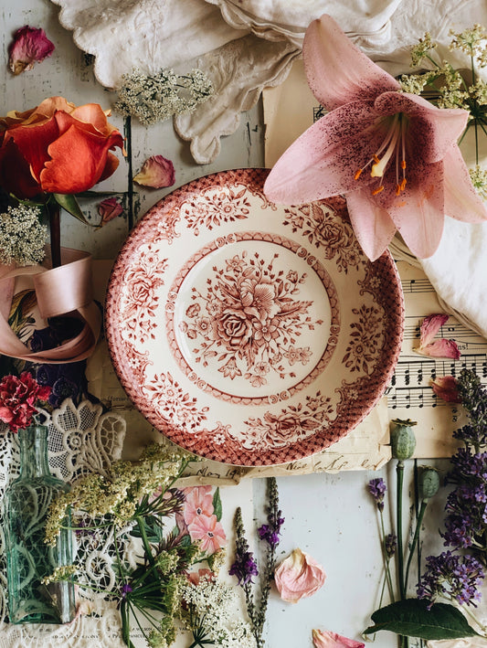 Vintage Pink Rose Transfer Bowl