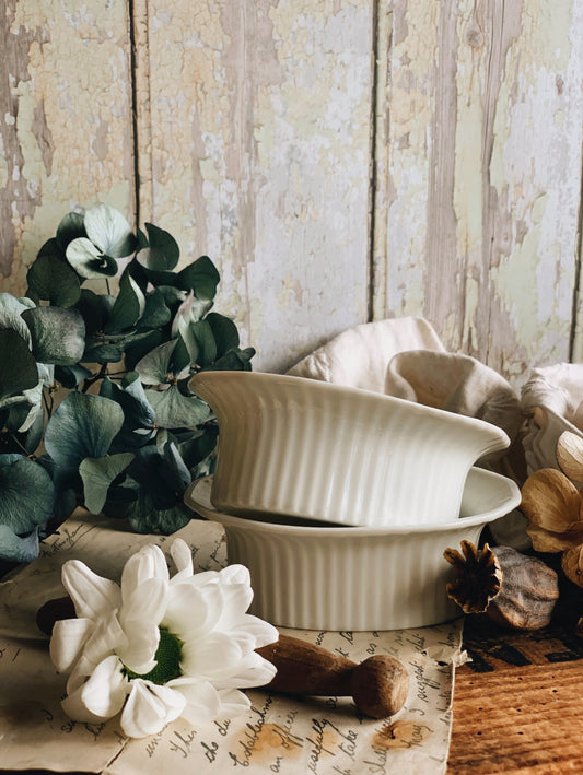 Two Vintage White French Porcelain Butter Pat Pots