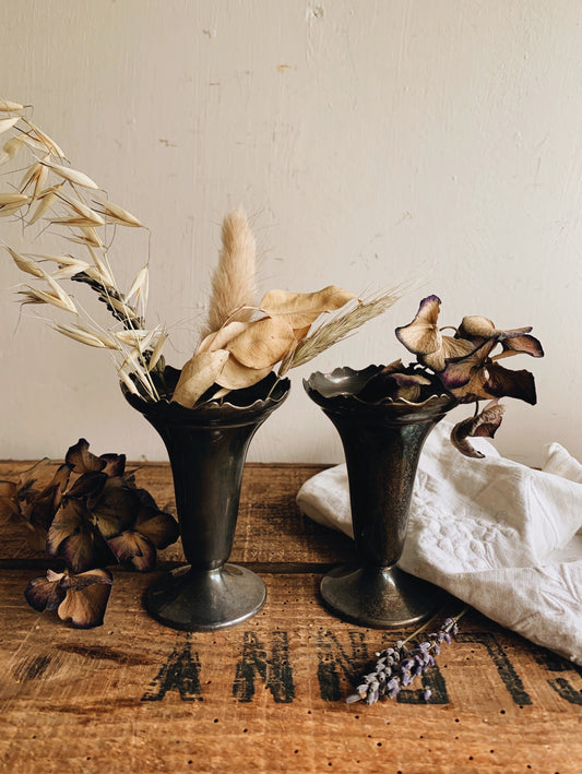 Two Vintage Pewter Posy Vases