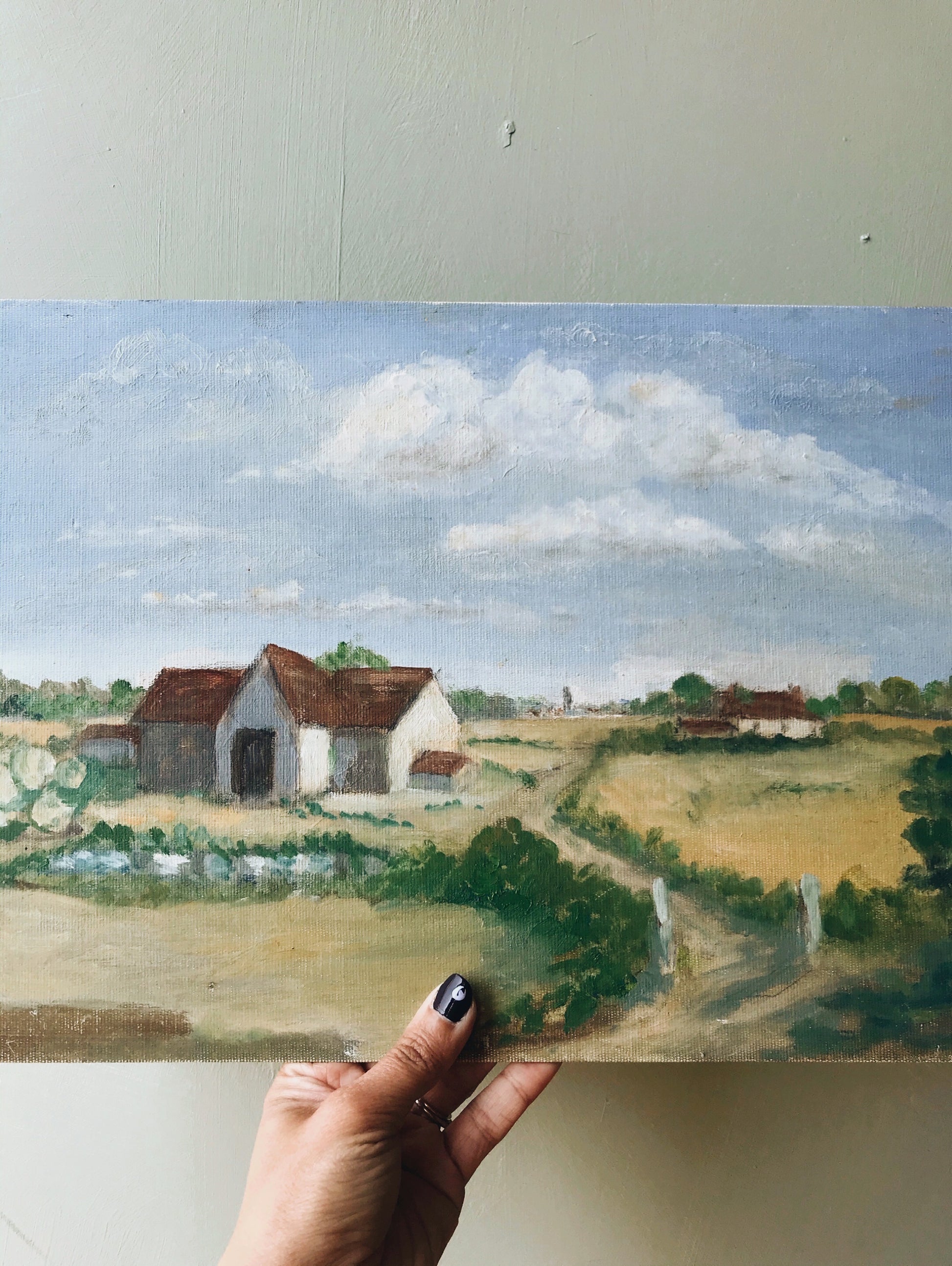 Vintage French Farm House Oil Painting - Stone & Sage 