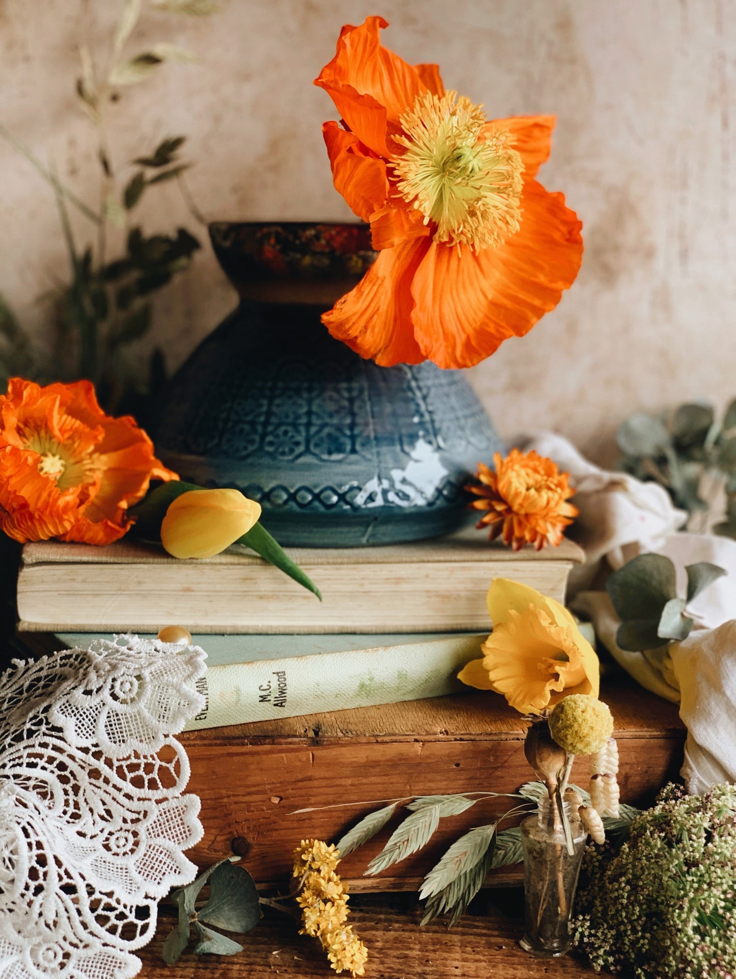 Rustic Blue Decorative Ceramic Blue Vase