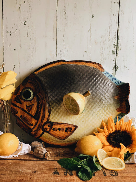 Vintage Large Ceramic fish ~ hand painted lid perfect for displaying on the wall (UK SHIPPING ONLY)