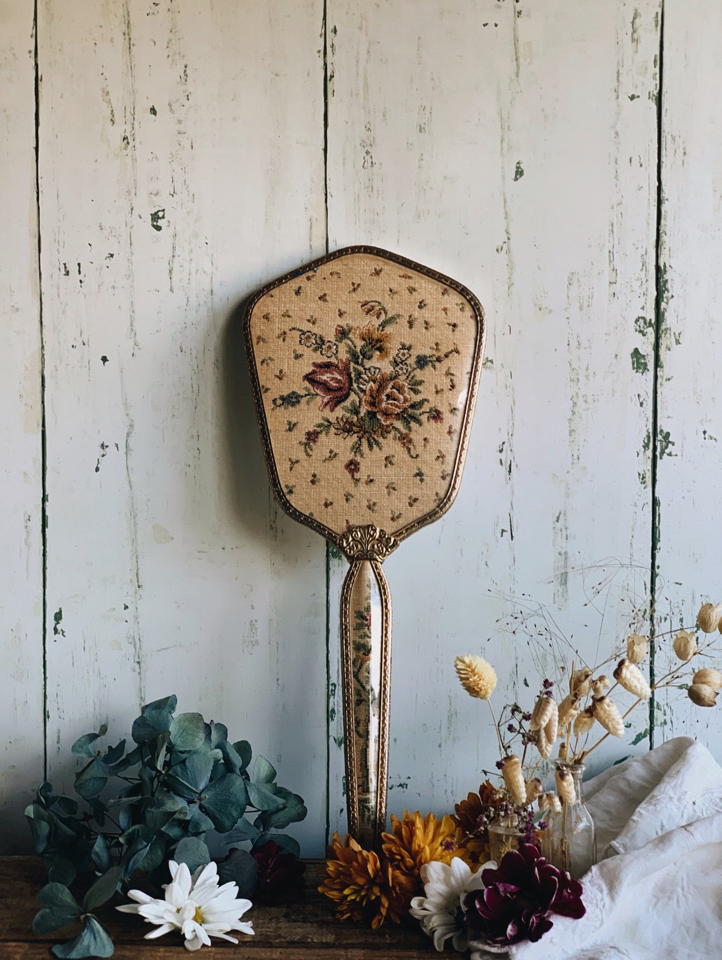 Vintage Floral Embroidery Vanity Mirror