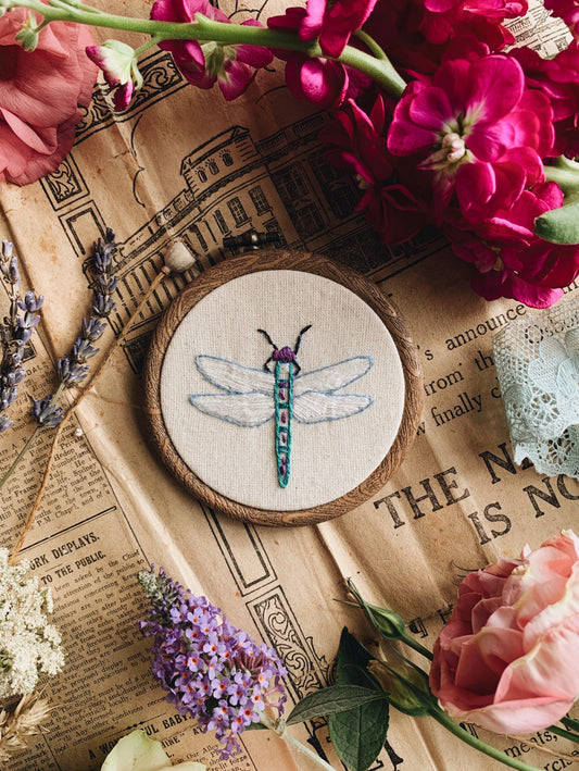 Vintage Dragonfly Embroidery Hoop / Hanging