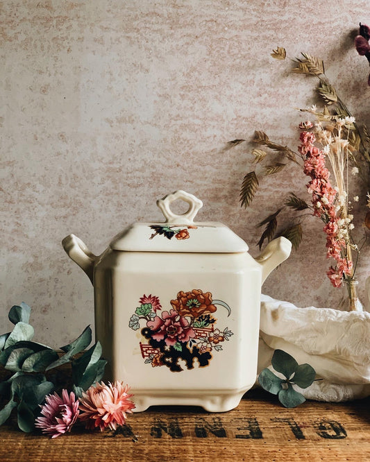 Antique Floral Masons Pot with Lid