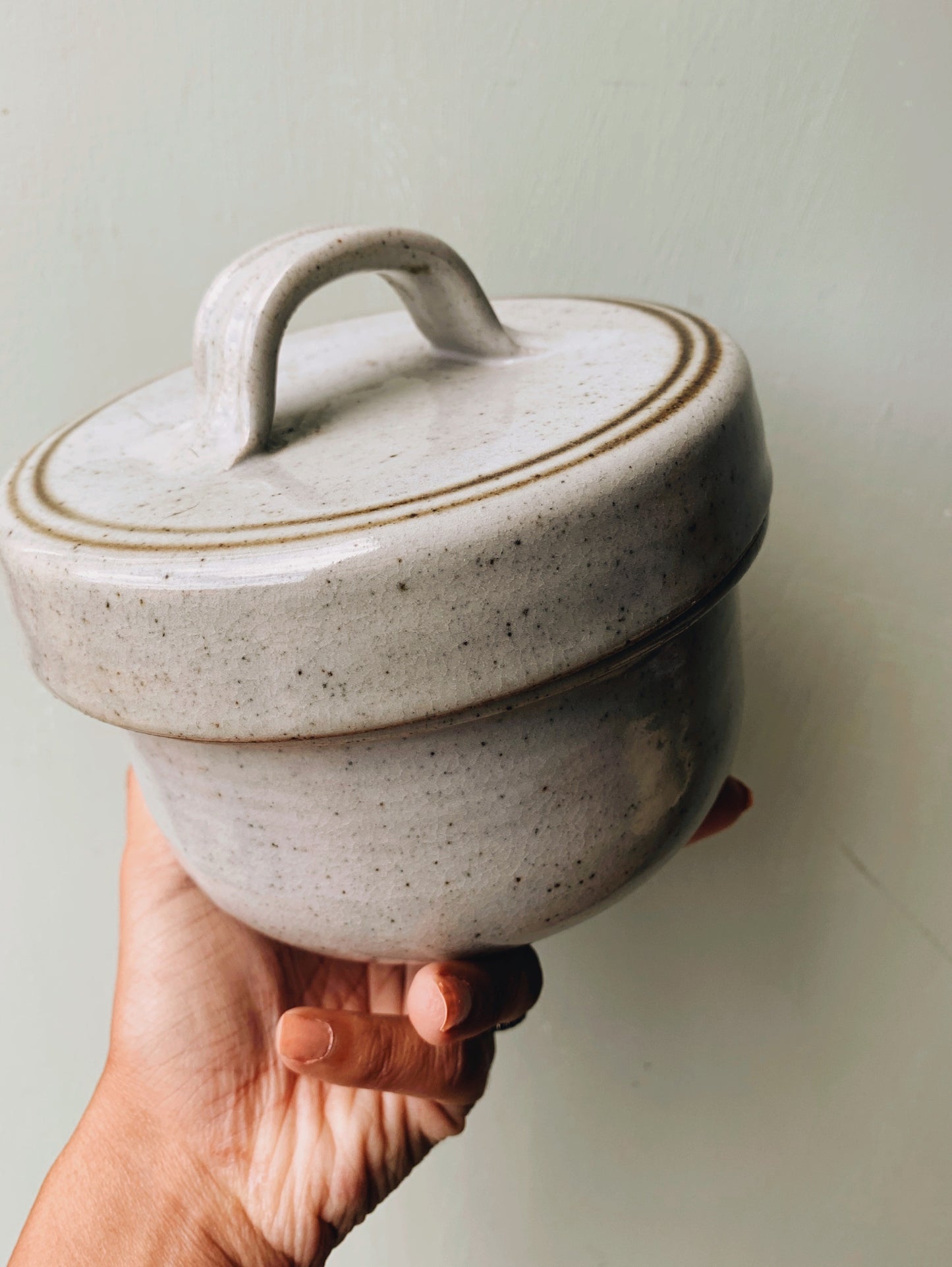 Vintage Blue / Grey Speckle Ceramic Pot with Lid