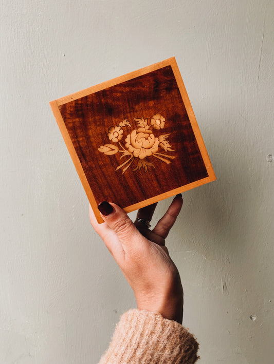 Antique Italian Floral Wooden Inlaid Box