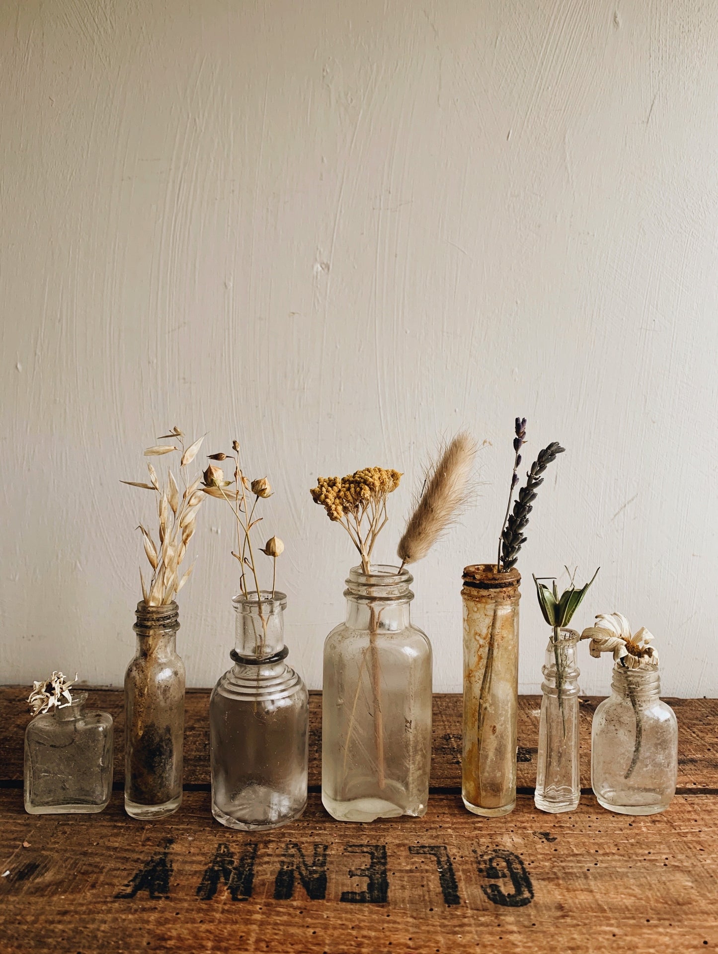 Seven Antique Glass Bottles (rustic)