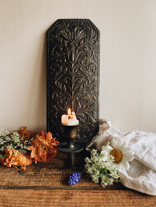 Vintage Patina Decorative Relief Candle Holder (UK SHIPPING HEAVY)