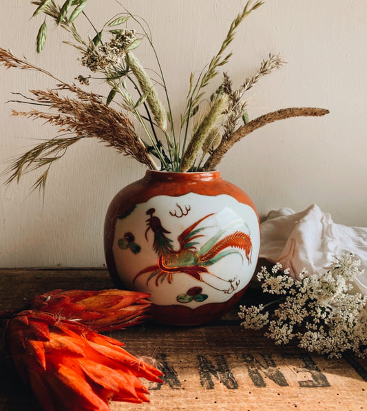 Vintage Orange Decorative Oriental Ginger Jar