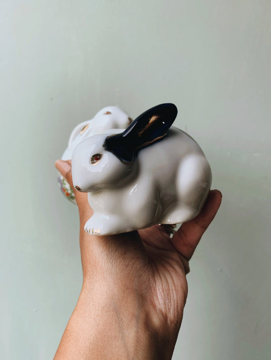 A Set of Vintage Kitsch Ceramic Floral Bunnies