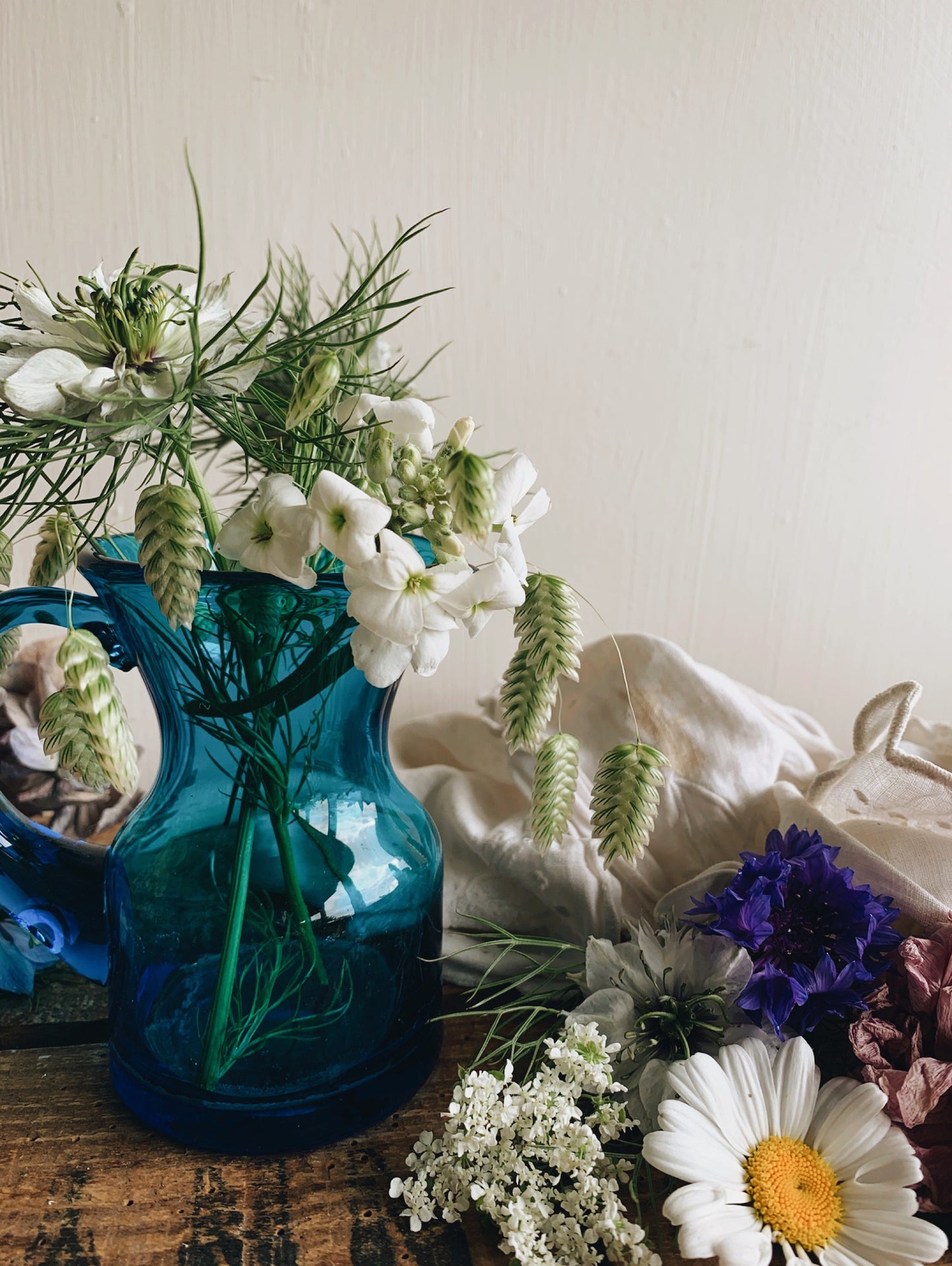 Retro Mid~Century Blue Glass Jug