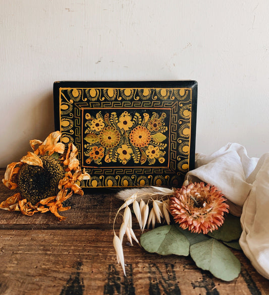 Rustic Yellow Hand~painted Decorative Wooden Box