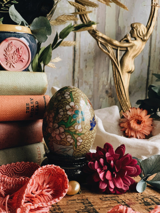 Antique Oriental Ceramic Egg on Stand