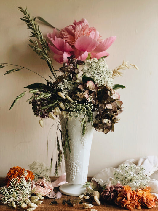 Vintage Milk Glass Grapevine Vase